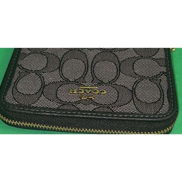 COACH Jacquard Small Zip Around Wallet In Signature Denim CP431 Black/gray Purse - Picture 3 of 10